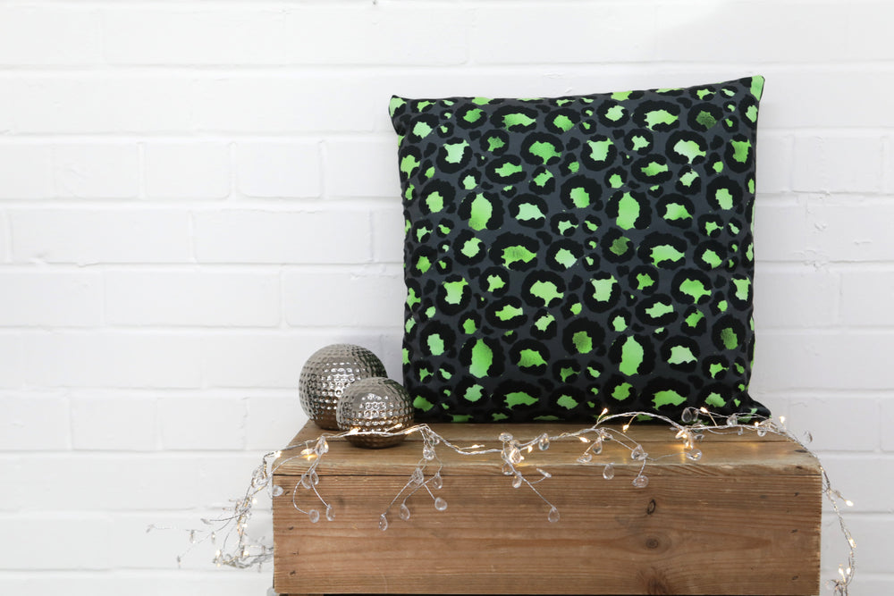 Leopard Print Green Velvet Cushion - Kitsch Republic