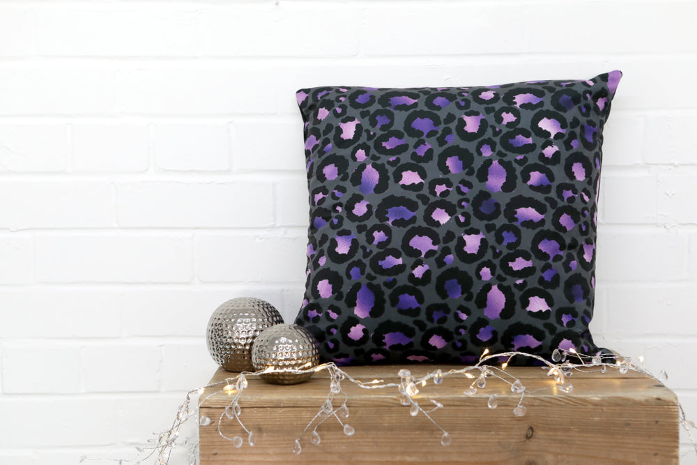 Leopard Print Purple Velvet Cushion - Kitsch Republic
