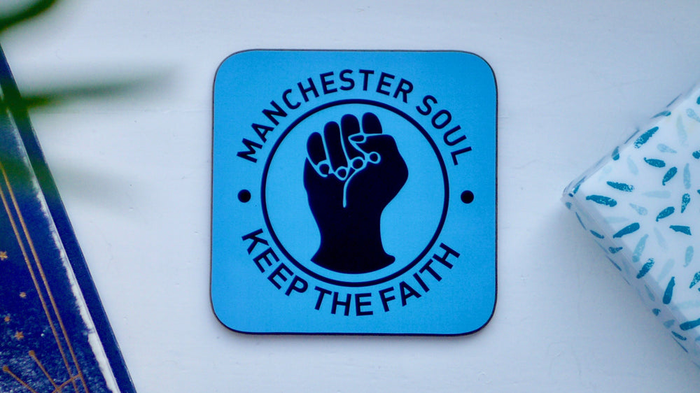
            
                Load image into Gallery viewer, Manchester Northern Soul Coaster - City Blue - Kitsch Republic
            
        