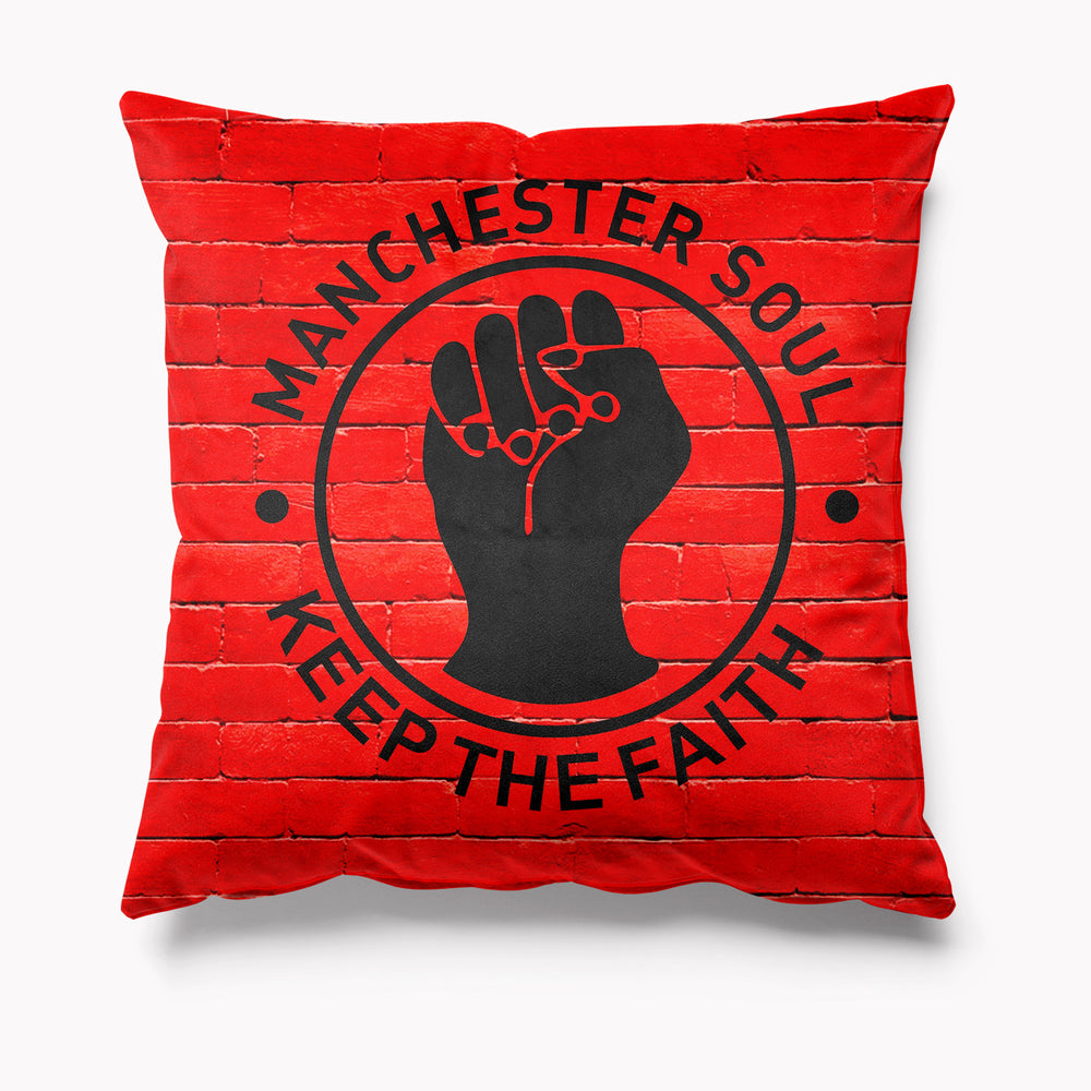 
            
                Load image into Gallery viewer, Manchester Soul Red Velvet Cushion - Northern Soul - Kitsch Republic
            
        