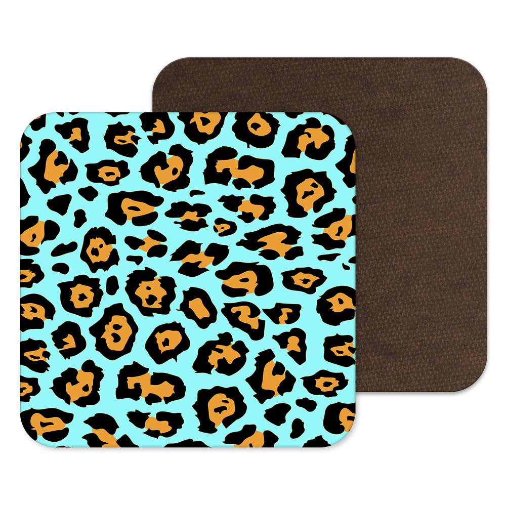 Blue Neon Leopard Print, Animal Print Coaster, Drinks Mat for a home bar
