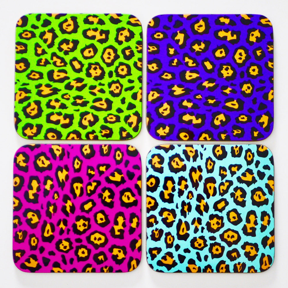 Animal Print Interiors, Leopard Print Gift, Neon Retro Colours, Drinks Mat, Coasters