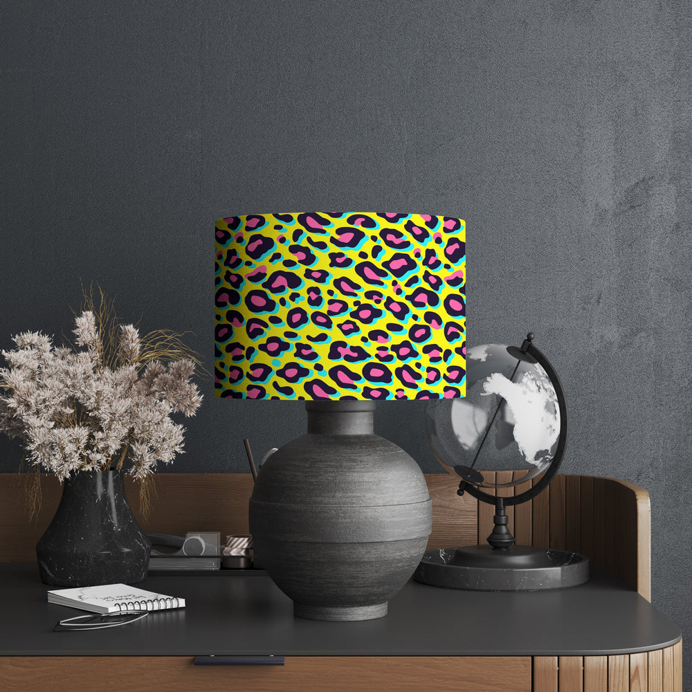 Yellow and Pink Neon Leopard Animal Print Velvet Lampshade