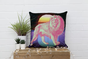 Neon Retro Lion Velvet Cushion - Kitsch Republic