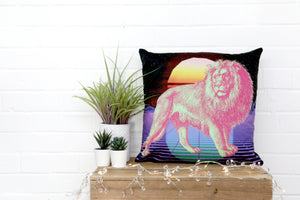 Neon Retro Lion Velvet Cushion - Kitsch Republic