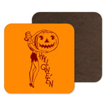 Halloween Pin Up Coaster, Orange pinup drinks mat, Retro Gift for Halloween