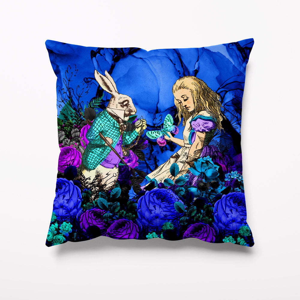 Outdoor Garden Cushion - Alice in Wonderland Inky Blue - Kitsch Republic