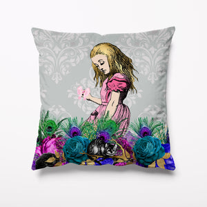 Outdoor Garden Cushion - Alice in Wonderland Grey Mardi Gras - Kitsch Republic