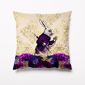 Outdoor Garden Cushion - Alice in Wonderland Gold Purple Rabbit Hare - Kitsch Republic