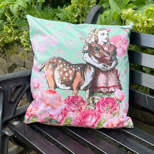 Outdoor Garden Cushion - Alice in Wonderland Blush Mint Spring - Kitsch Republic