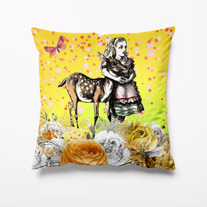 Outdoor Garden Cushion - Alice in Wonderland Yellow Deer - Kitsch Republic