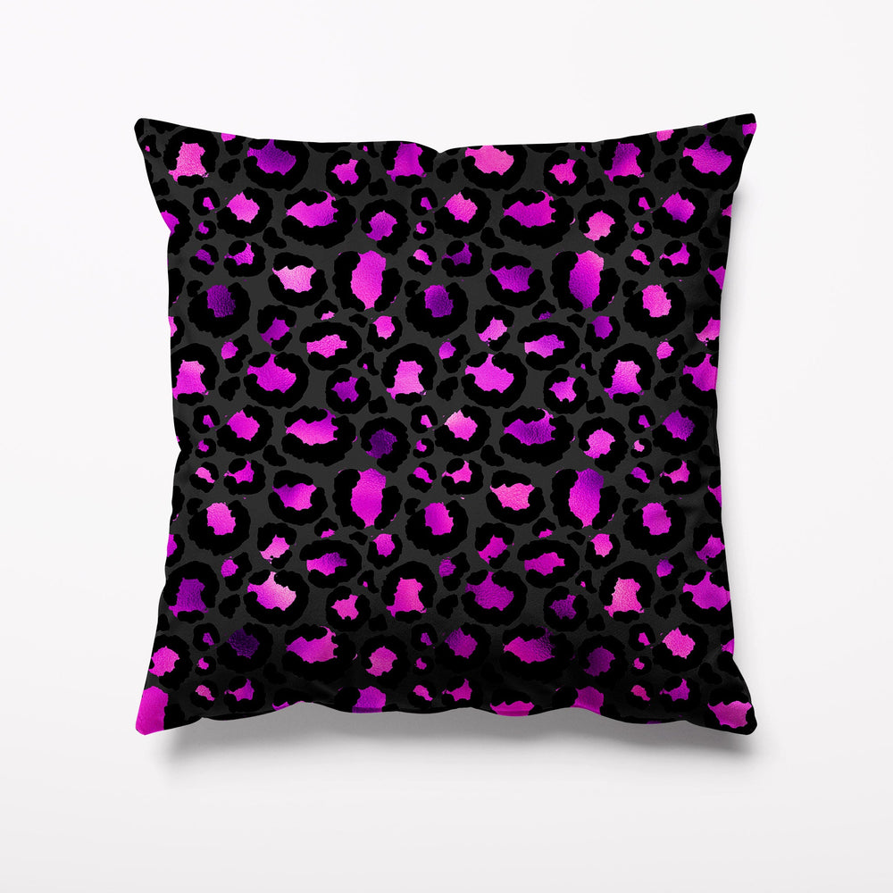 Outdoor Garden Cushion - Leopard Animal Print Pink Black - Kitsch Republic