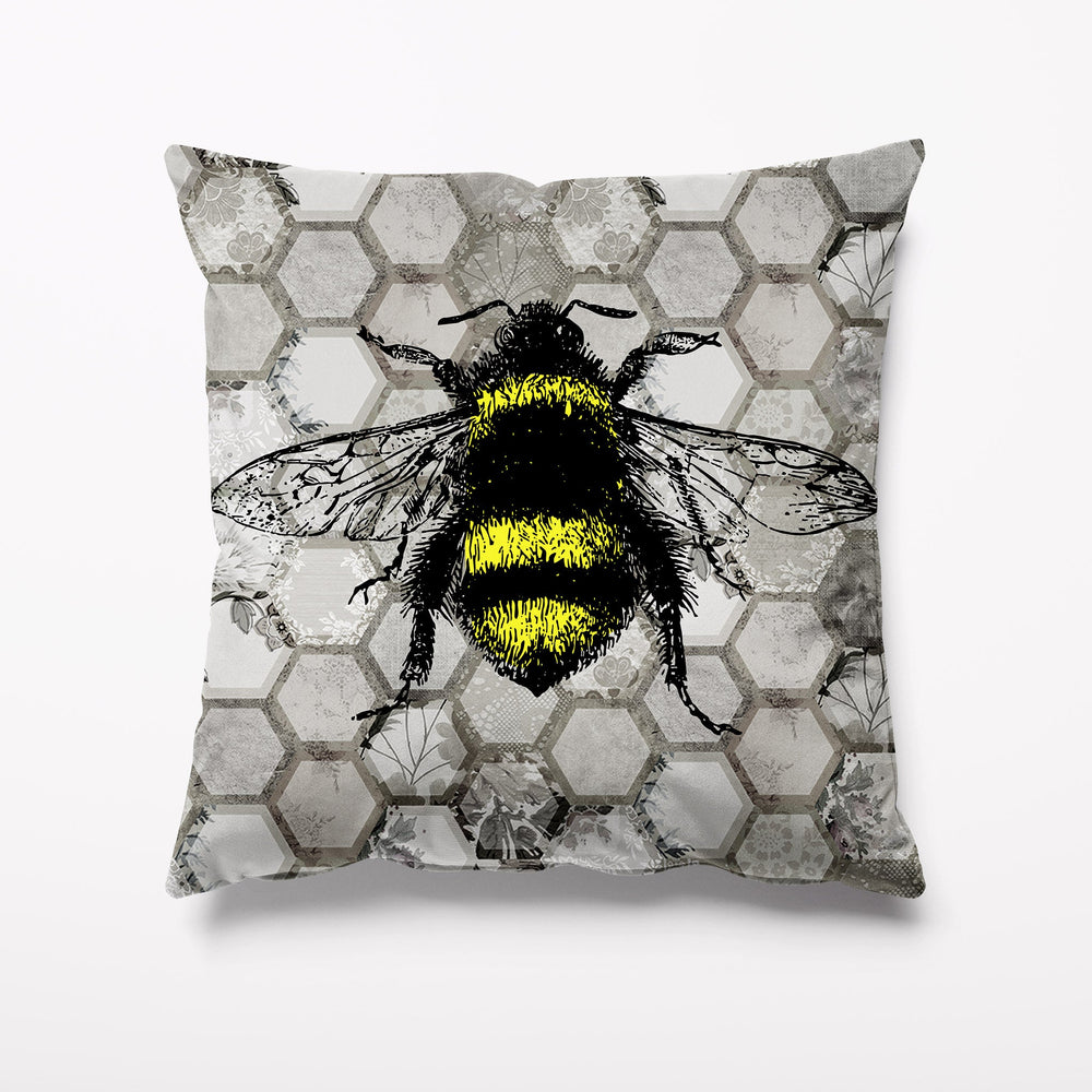 Outdoor Garden Cushion - Grey Honeycomb Bee - Kitsch Republic