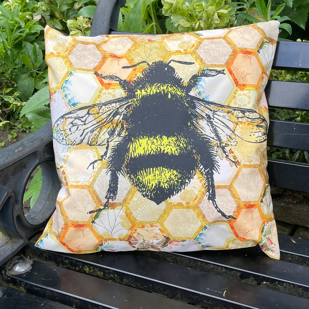 Outdoor Garden Cushion - Yellow Honeycomb Bee - Kitsch Republic