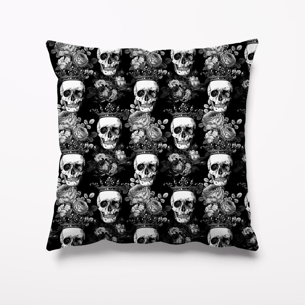 
            
                Load image into Gallery viewer, Outdoor Garden Cushion - Skull and Crown Black - Kitsch Republic
            
        