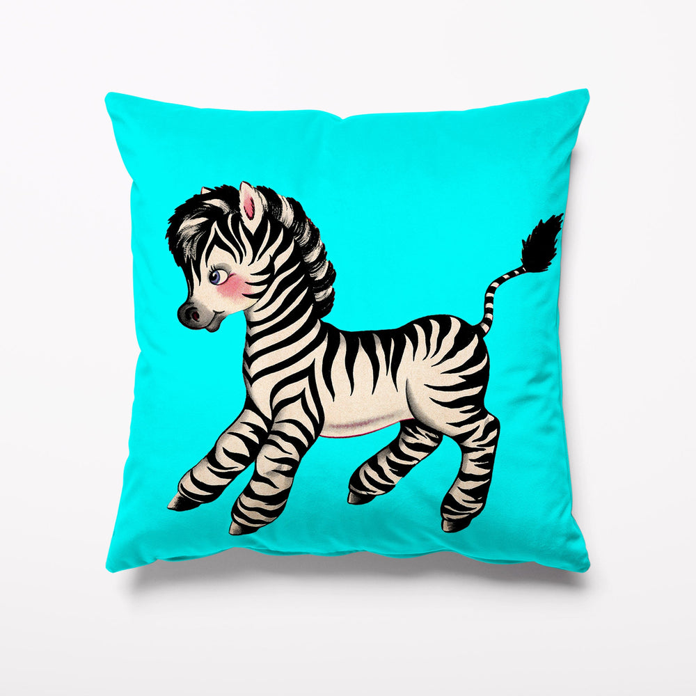 
            
                Load image into Gallery viewer, Outdoor Garden Cushion - Cute Retro Blue Zebra - Kitsch Republic
            
        