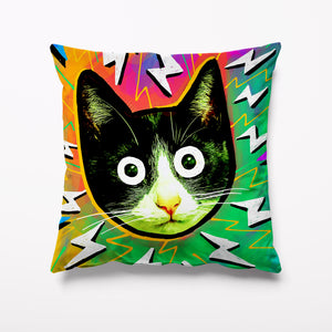 Outdoor Garden Cushion - Crazy Cat Lightning Bolt Cushion - Kitsch Republic