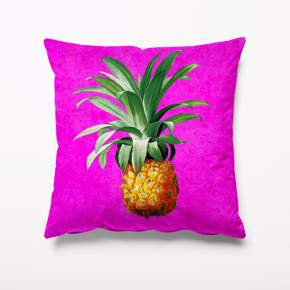 Pink Pineapple Velvet Cushion - Bright Shocking Pink Tiki Hula Maximalist cushion