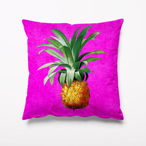 Pink Pineapple Velvet Cushion - Bright Shocking Pink Tiki Hula Maximalist cushion