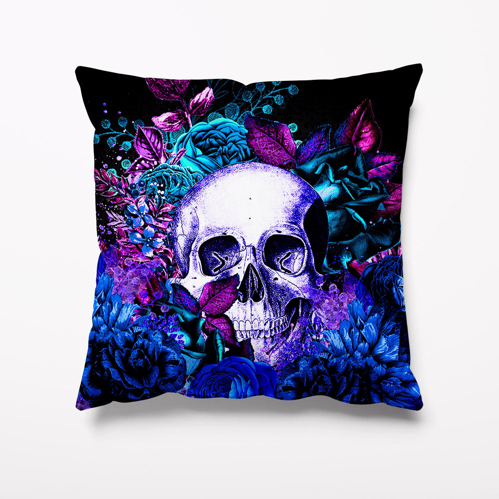 Outdoor Garden Cushion - Skull and Blue Roses - Kitsch Republic