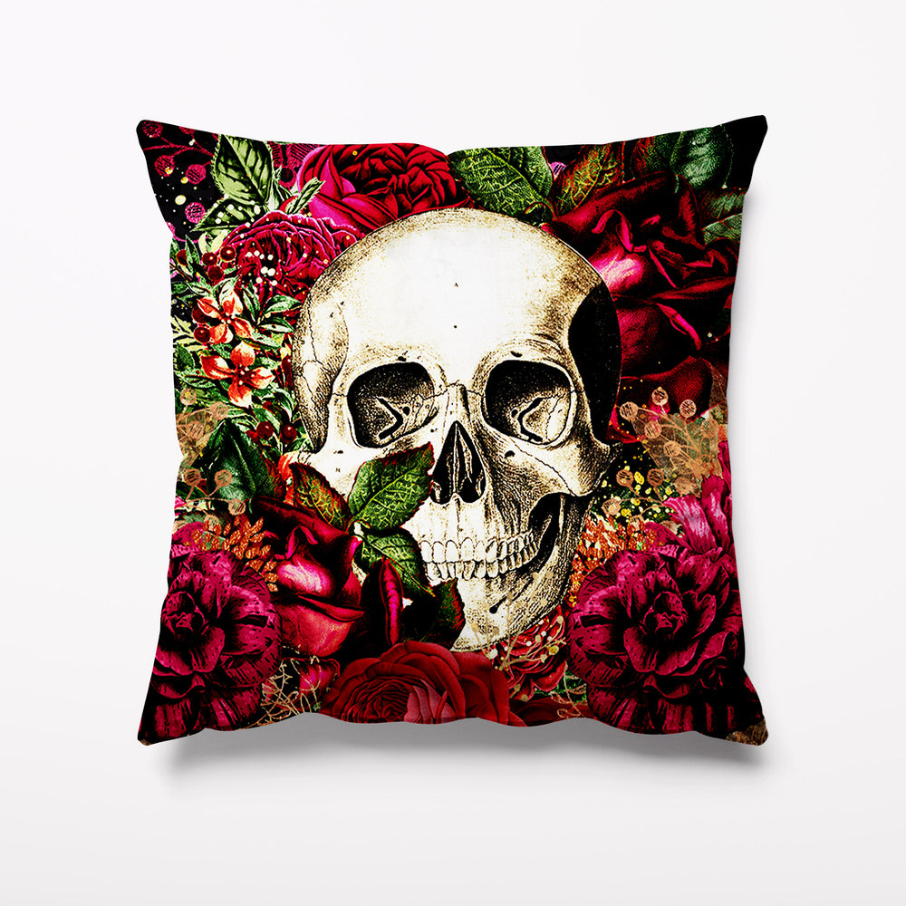 Outdoor Garden Cushion - Skull and Red Roses - Kitsch Republic