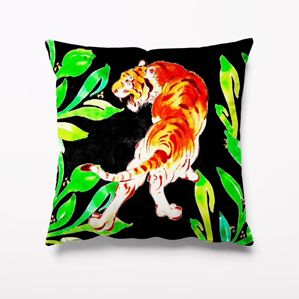 
            
                Load image into Gallery viewer, Outdoor Garden Cushion - Tropical Tiger Black - Kitsch Republic
            
        