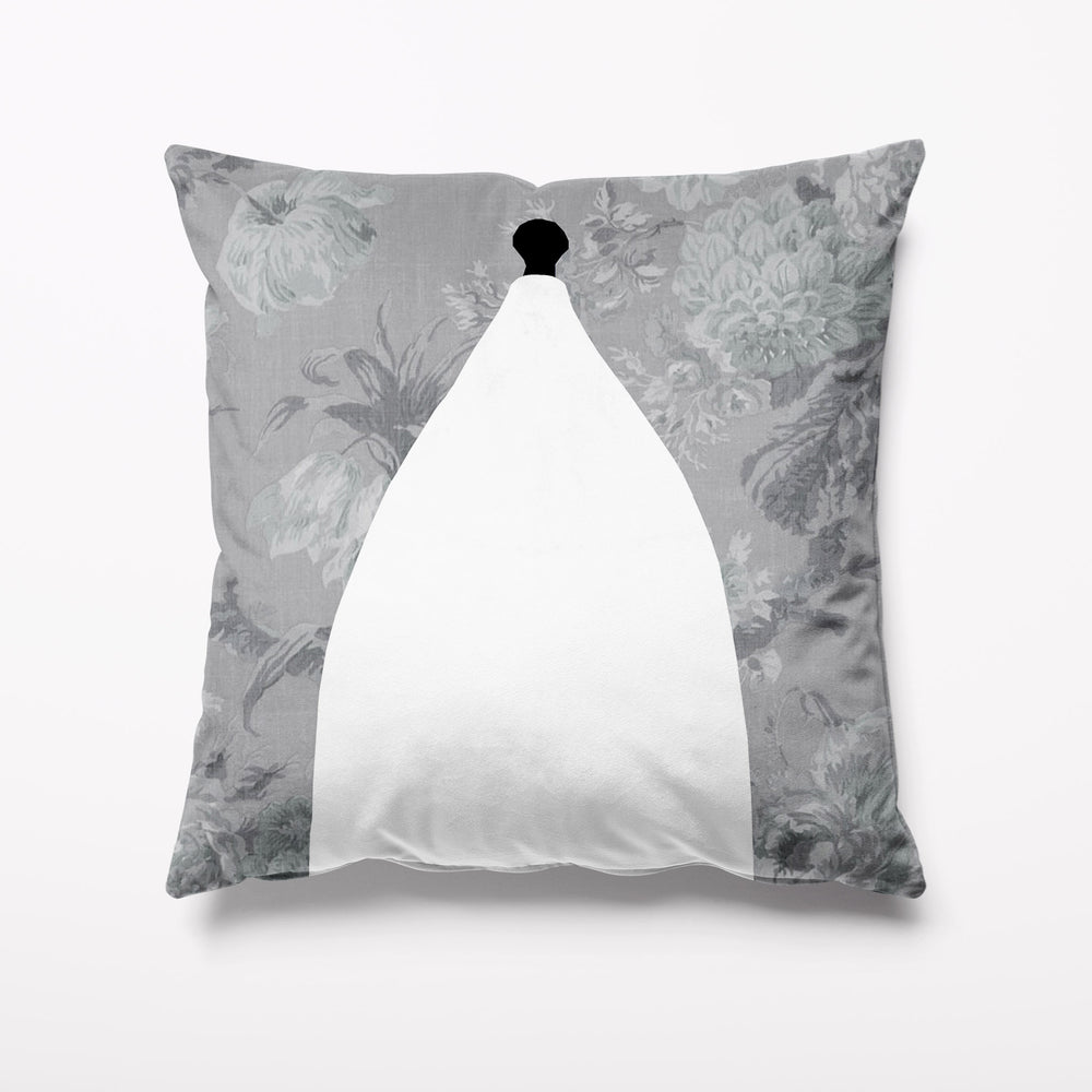 Outdoor Garden Cushion - Bollington White Nancy Grey Vintage Floral - Kitsch Republic