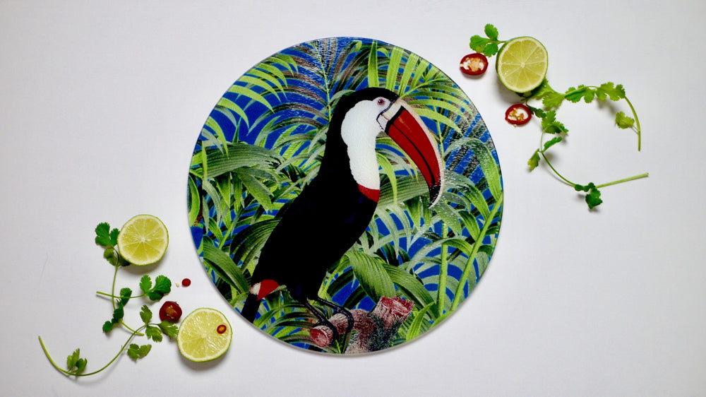 Tropical Toucan Bird Glass Worktop Saver - Chopping Board - Placemat - Kitsch Republic