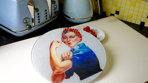 Rosie Riviter Glass Worktop Saver - Chopping Board - Placemat - Kitsch Republic