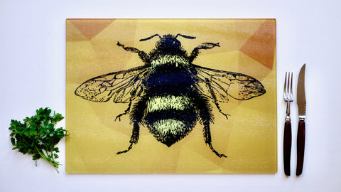 Yellow Large Bee 40cm x 30cm Glass Worktop Saver / Serving Platter / Placemat - Kitsch Republic