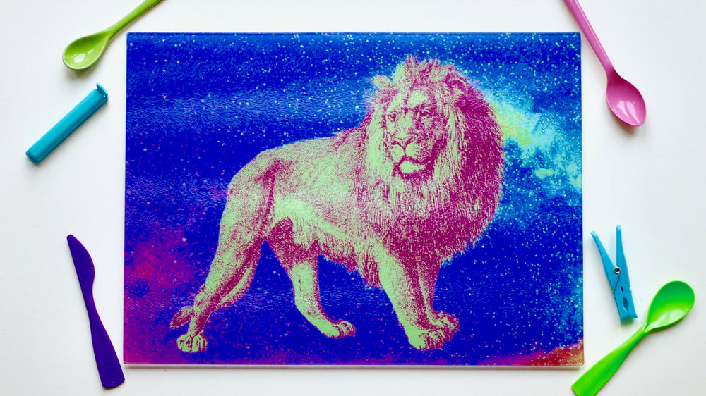 Neon Lion 40cm x 30cm Glass Worktop Saver / Serving Platter / Placemat - Kitsch Republic