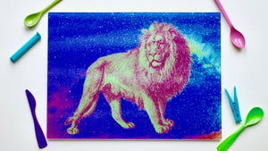 
            
                Load image into Gallery viewer, Neon Lion 40cm x 30cm Glass Worktop Saver / Serving Platter / Placemat - Kitsch Republic
            
        