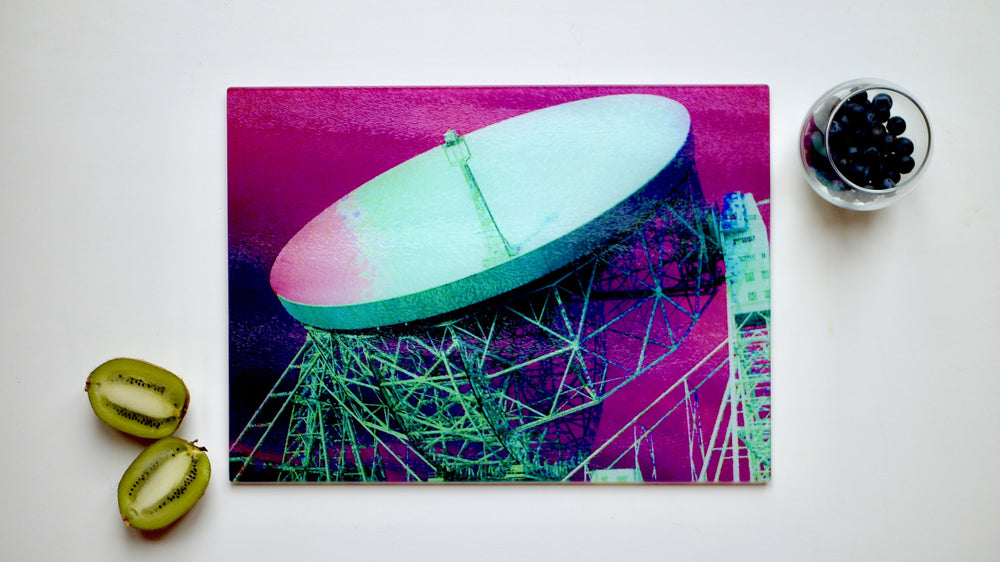 
            
                Load image into Gallery viewer, Jodrell Bank Pink 40cm x 30cm Glass Worktop Saver / Serving Platter / Placemat - Kitsch Republic
            
        