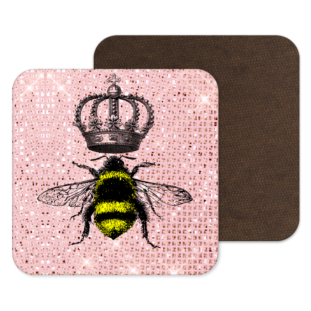 Queen Bee Gift, Pink Bee Coaster, bee drinks mat, beekeeper gift, manchester pride queen bee