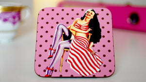 Pink Polkadot Pinup Coaster - Kitsch Republic