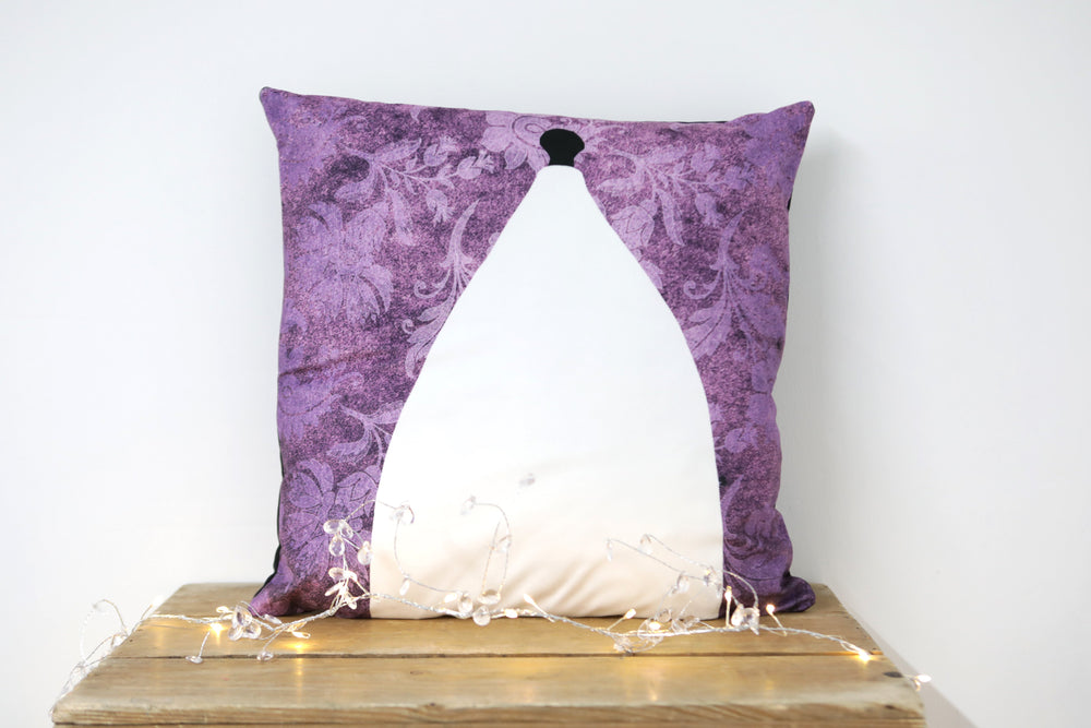 
            
                Load image into Gallery viewer, White Nancy Bollington Purple Velvet Cushion - Kitsch Republic
            
        