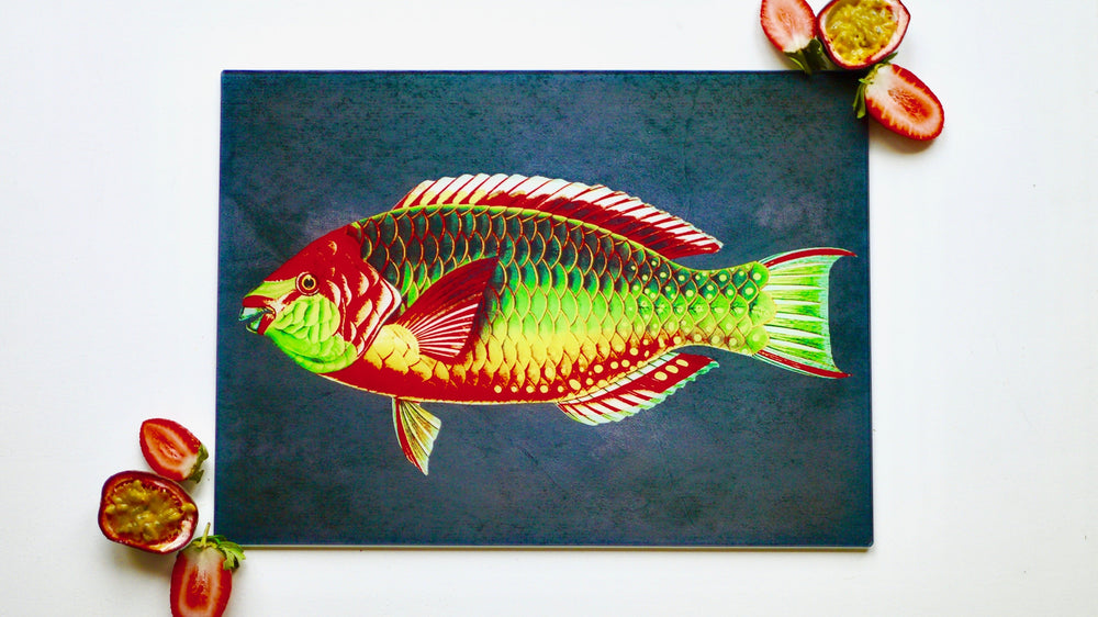 Rainbow Fish  40cm x 30cm Glass Worktop Saver / Serving Platter / Placemat - Kitsch Republic
