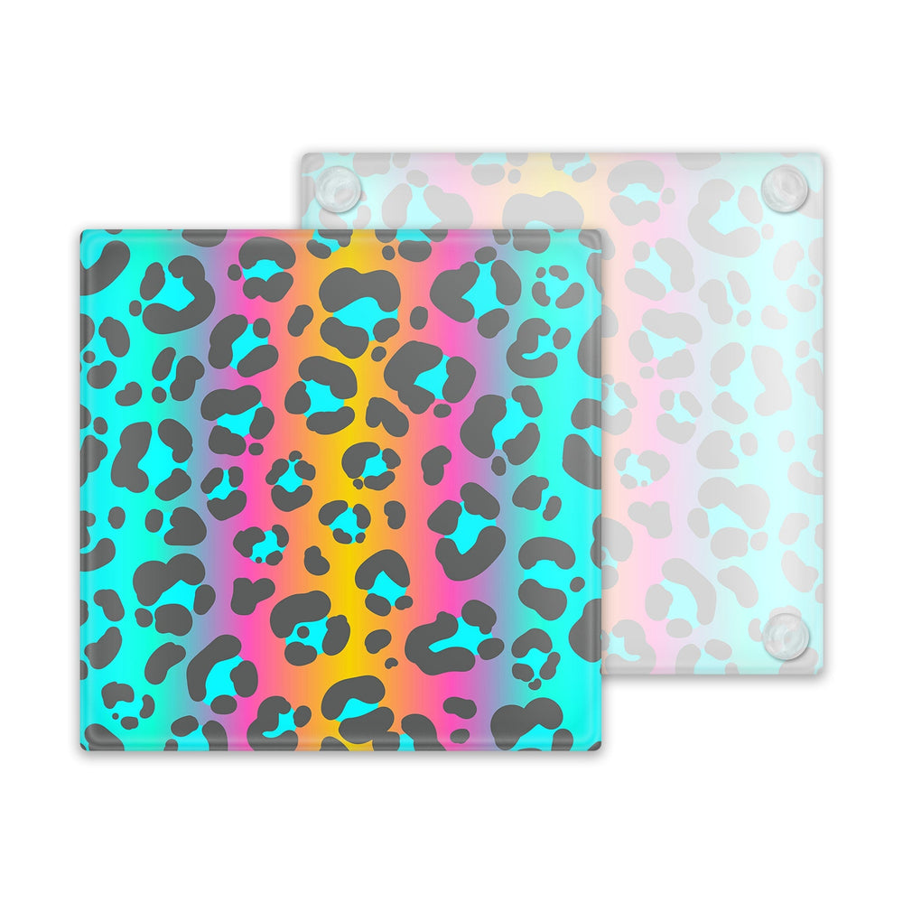 Rainbow Leopard Print Glass Coaster