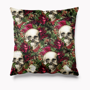 Red Skulls Roses Horror Halloween Velvet Cushion