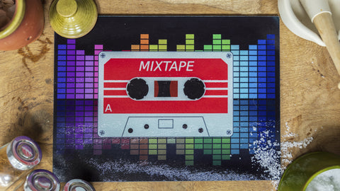 Cassette 80s Retro 40cm x 30cm Glass Worktop Saver / Serving Platter / Placemat - Kitsch Republic