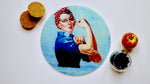 Rosie Riviter Blue Glass Worktop Saver - Chopping Board - Placemat - Kitsch Republic
