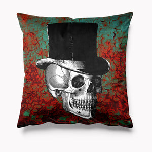 Steampunk Cushion, Halloween Velvet Cushion, Skull in Top Hat, Skull Gift