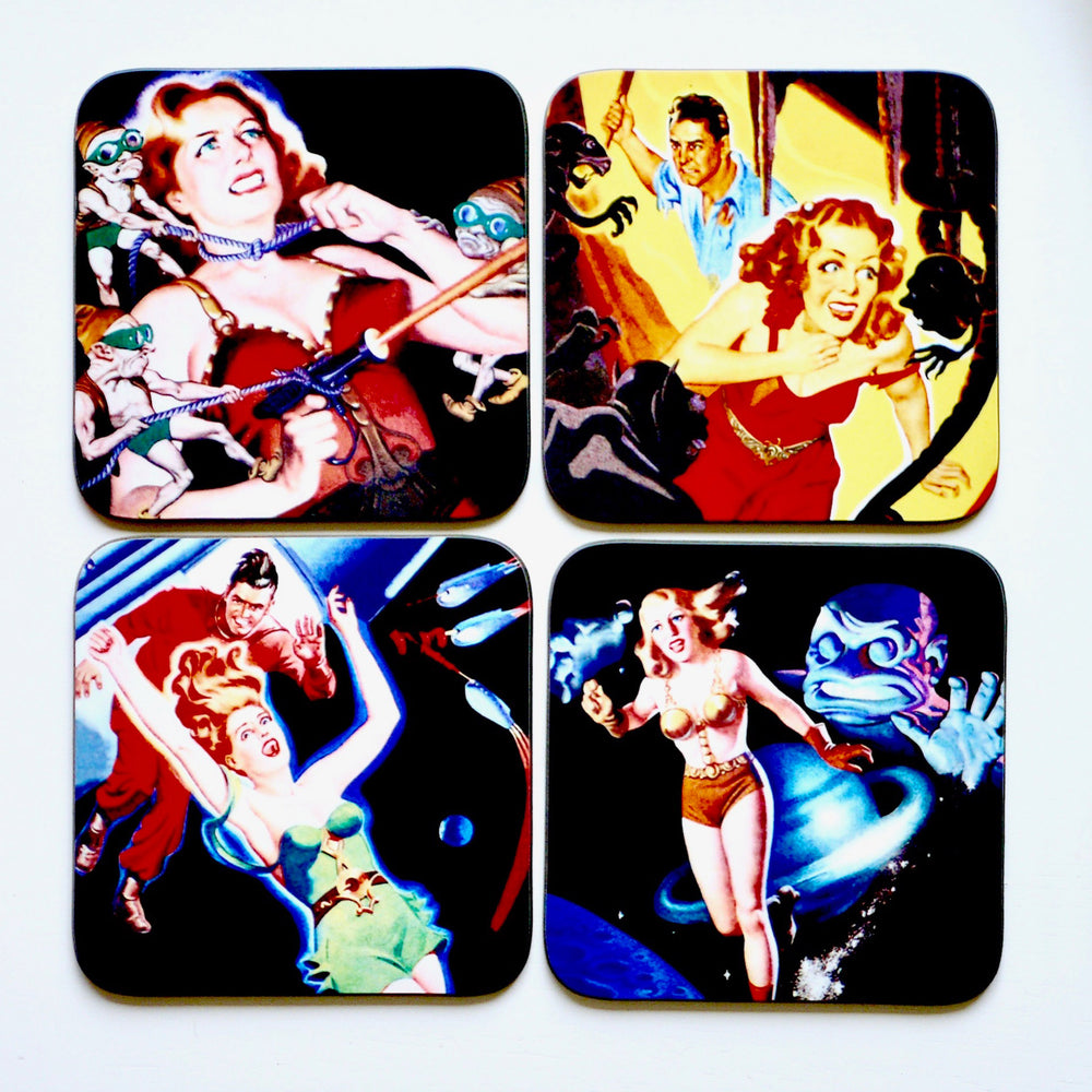 Sci Fi, Weird gift, Scifi Films, Retro Coasters, Vintage Drinks Mats