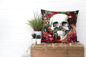 Skull and Roses Velvet Cushion - Kitsch Republic