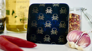 
            
                Load image into Gallery viewer, Black and Gold Skull and Crossbones Coaster - Pirate - Kitsch Republic
            
        