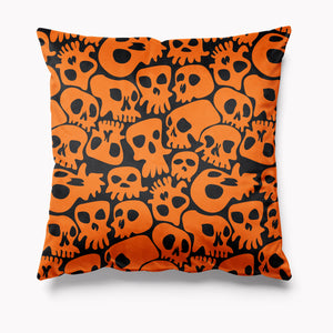 Skulls Black and Orange Velvet Halloween Cushion