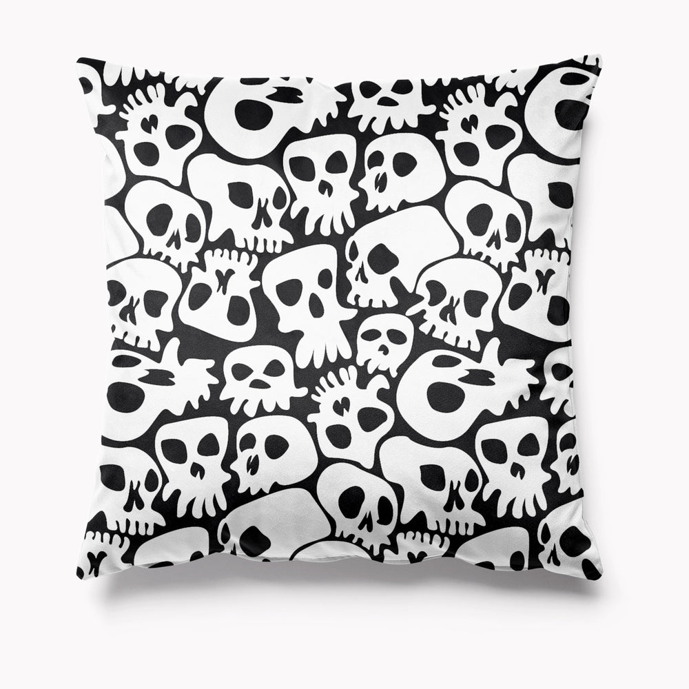 Skulls Black and White Velvet Halloween Cushion