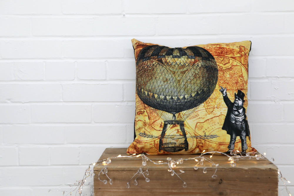 Steampunk Balloon Velvet Cushion - Kitsch Republic