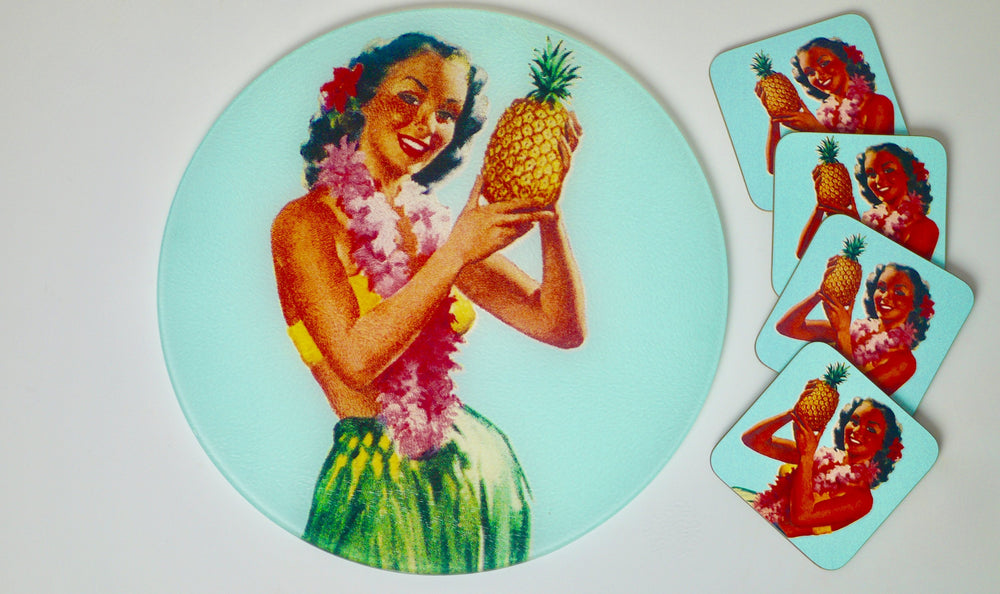 Tiki Pinup Pineapple Tropical Worktop Saver - Chopping Board - Placemat - Kitsch Republic