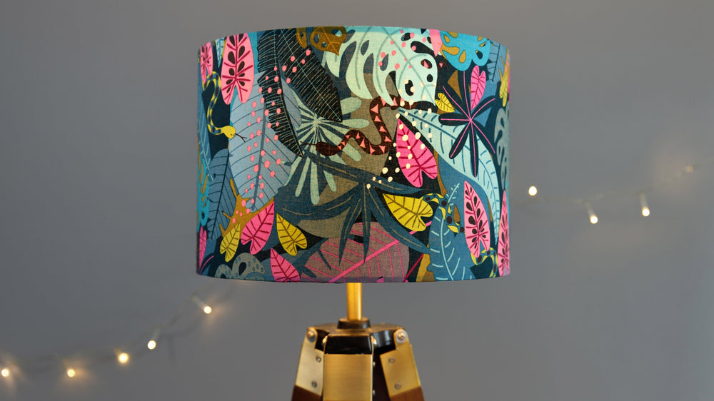 Tropical Leaves Lampshade Green Pink Snakes - For Lamp or Ceiling - Kitsch Republic